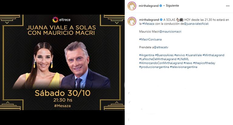 Announcement of Mauricio Macri's visit to the program hosted by Juana Viale (Photo: Instagram Capture / @ mirthalegrand)