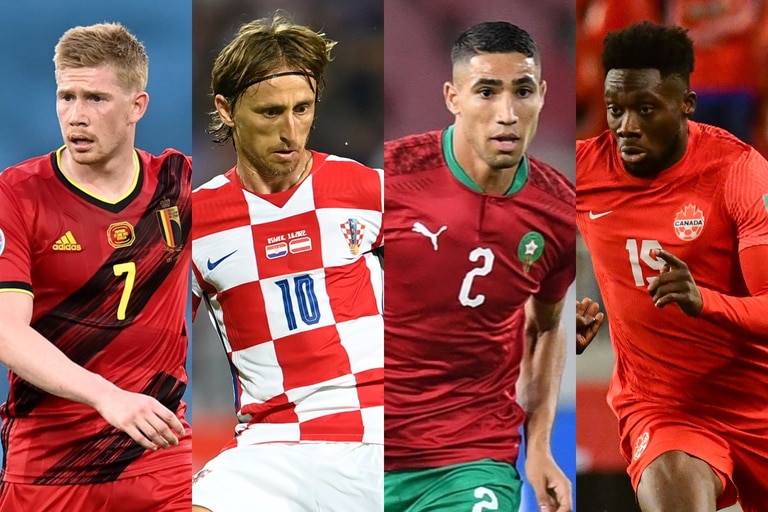 Kevin De Bruyne, Luka Modric, Achraf Hakimi e Alphonso Davies, as estrelas do grupo F da Copa do Mundo