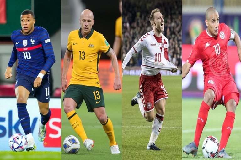 As figuras de França, Austrália, Dinamarca e Tunísia, integrantes do grupo D da Copa do Mundo